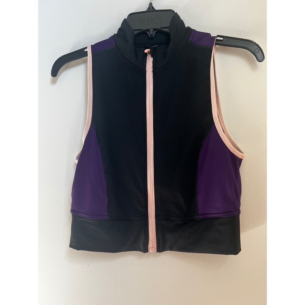 Fabletics Women's Cropped Vest & Leggings‎ Set - Black Purple Athletic Workout M